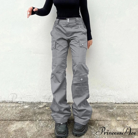 Gray Casual Stitched Pocket Cargo Pants