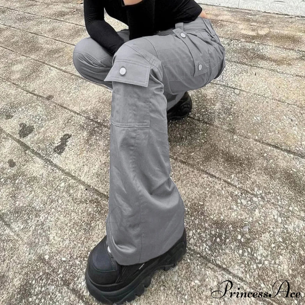 Gray Casual Stitched Pocket Cargo Pants