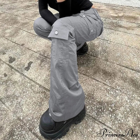 Gray Casual Stitched Pocket Cargo Pants