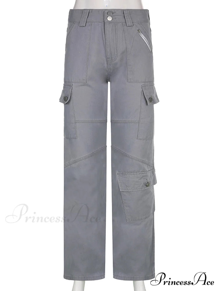Gray Casual Stitched Pocket Cargo Pants Grey / S