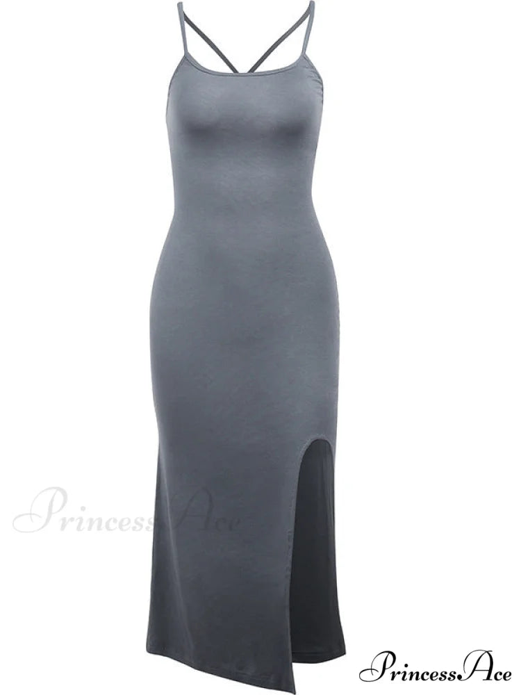 Gray Mermaid Hem Cami Slit Dress M / Gray
