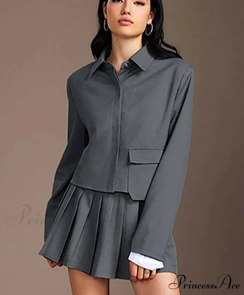 Gray Patchwork Pleated Mini Workplace Two Piece Set officetwopieceset-250223
