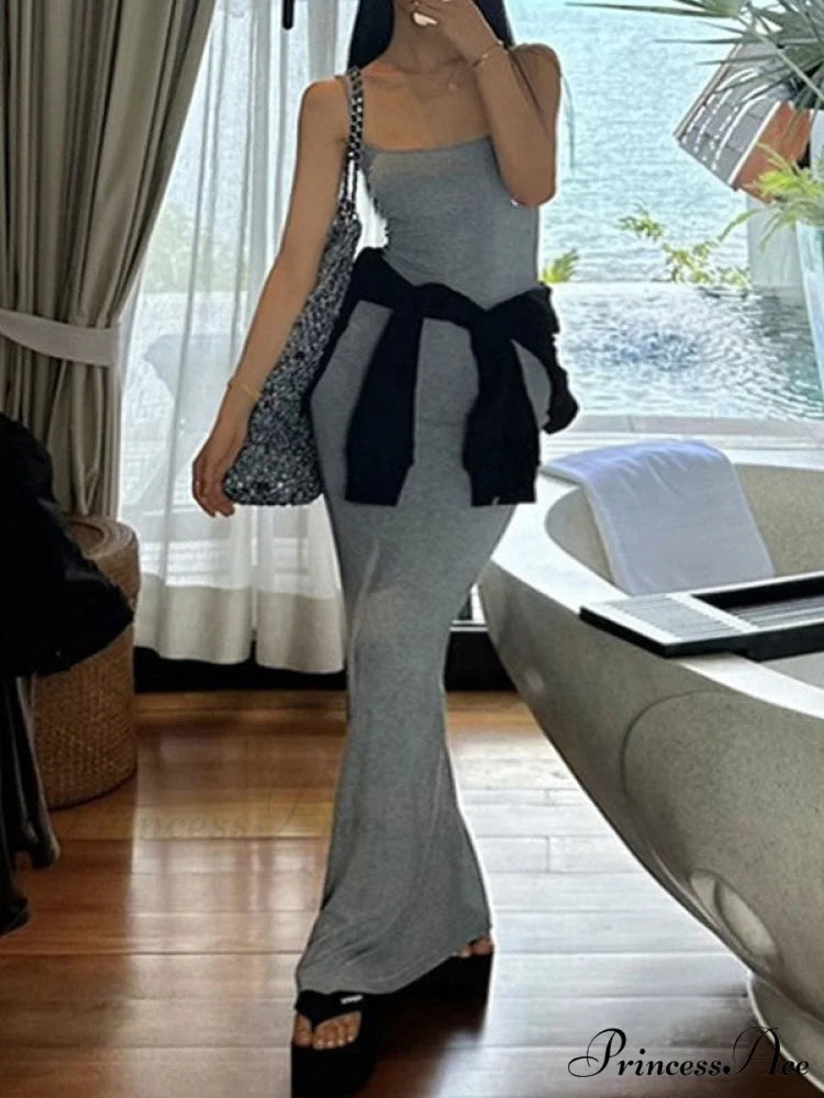 Gray Pointelle Graceful Knit Long Top
