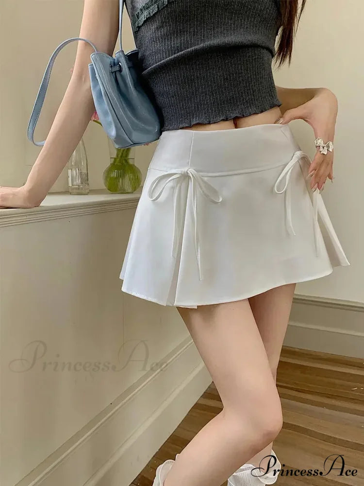 Gray Ribbon Folded Retro Skirt skirts-250223