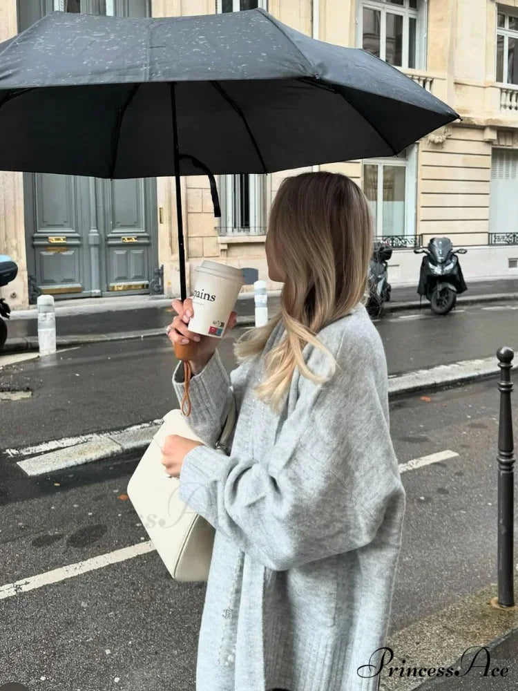 Gray Scarf Collar Baggy Cashmere Cardigan cardigans-241228