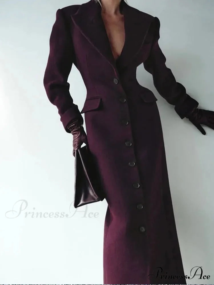 Gray Solitary Buttoned Wool Overcoat burgundy long / S coats-241228