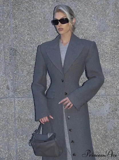 Gray Solitary Buttoned Wool Overcoat coats-241228