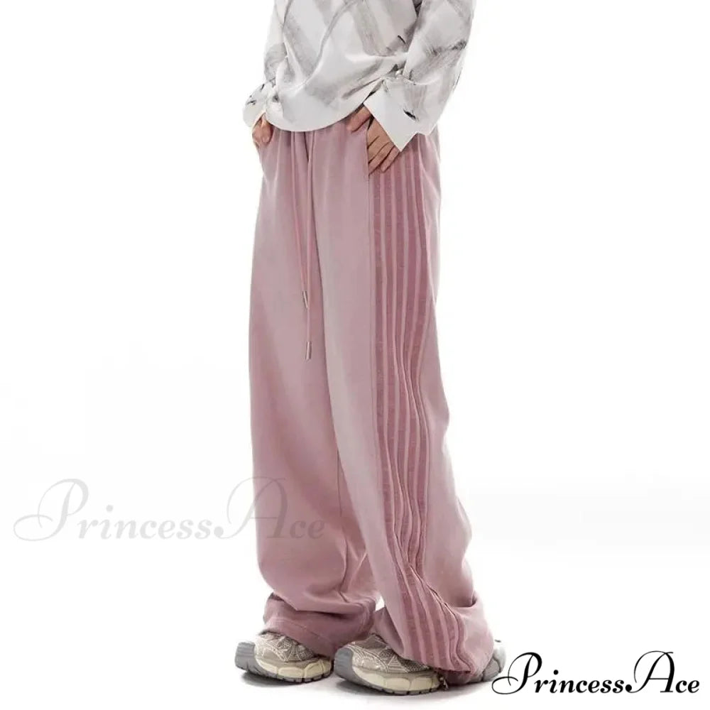 Gray Striped Movement Informal Trousers Pink / S pants-241228