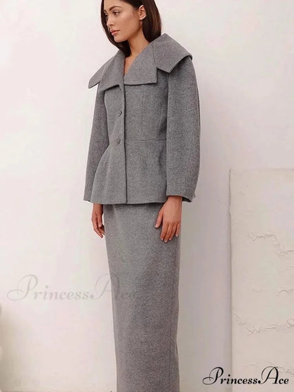Gray Wool Blends Overcoat coats-241228