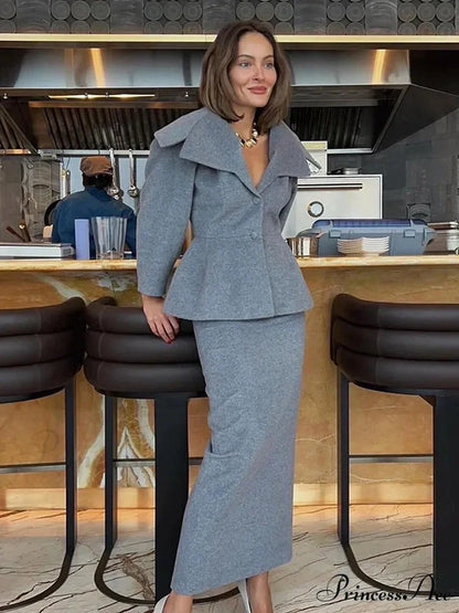 Gray Wool Blends Overcoat coats-241228