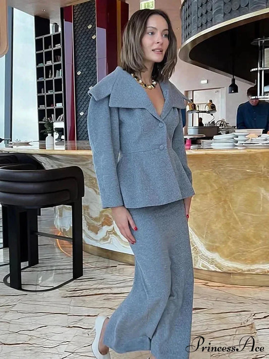 Gray Wool Blends Overcoat Grey / S coats-241228