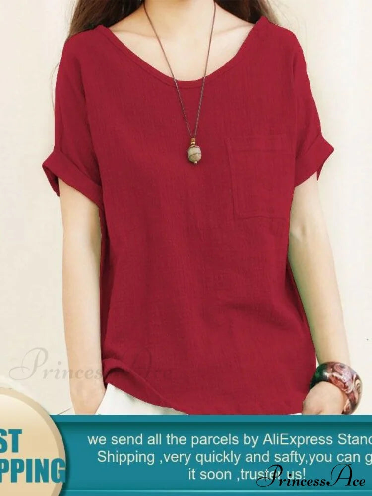 Green Brief Solid Blouse Arm Women Linen 5XL Cotton Casual 2024 O Neck Oversize Warm-Season Blouse Lady Tops