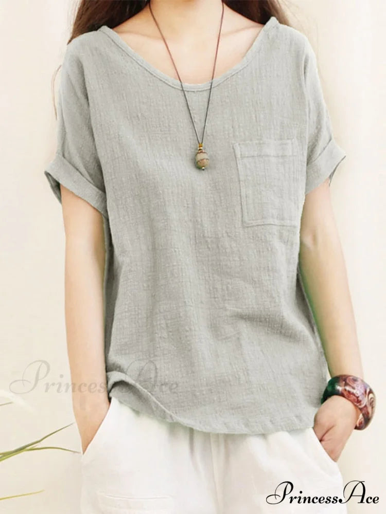 Green Brief Solid Blouse Arm Women Linen 5XL Cotton Casual 2024 O Neck Oversize Warm-Season Blouse Lady Tops