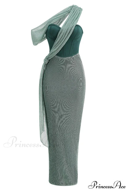 Green Celestina Stylish Draped Maxi Dress