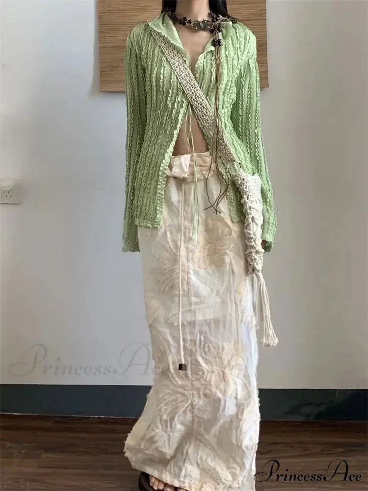 Green Classic Long Sleeve Top blouse-250223