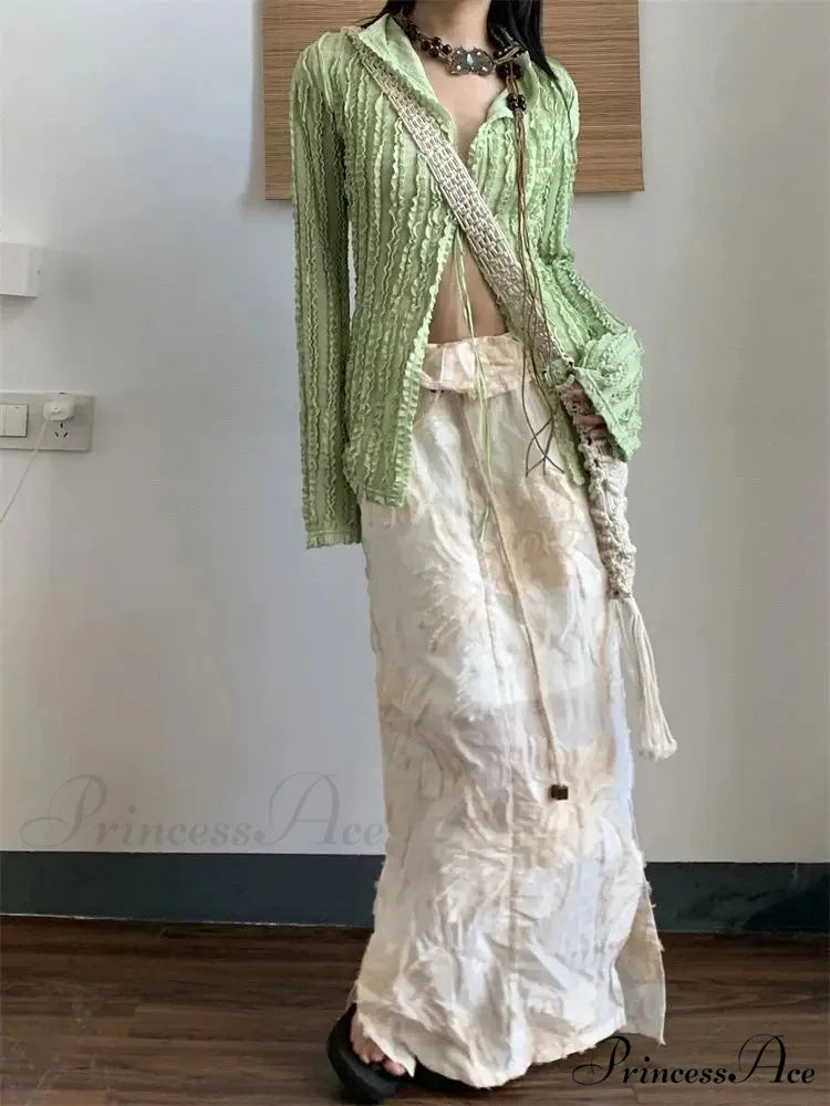 Green Classic Long Sleeve Top blouse-250223