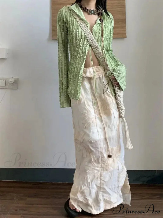 Green Classic Long Sleeve Top blouse-250223