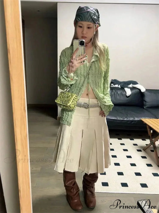 Green Classic Long Sleeve Top Green / S blouse-250223