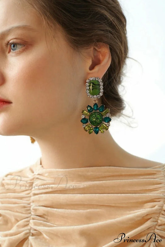 Green Dimond Stylish Dangle Earrings Picture