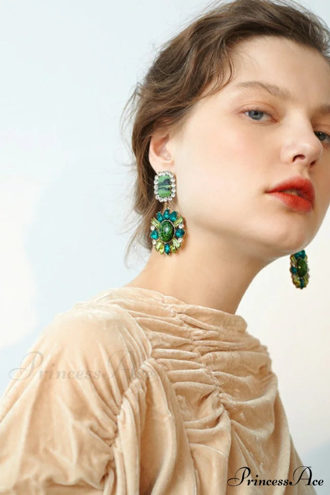 Green Dimond Stylish Dangle Earrings Picture