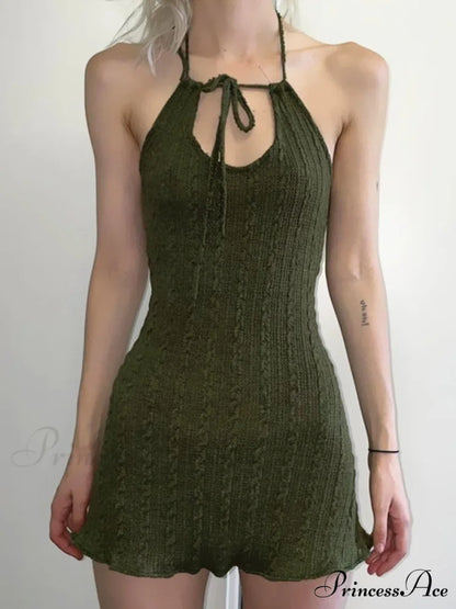 Green Floral Print Trendy Y2K Mini Dress Green / S