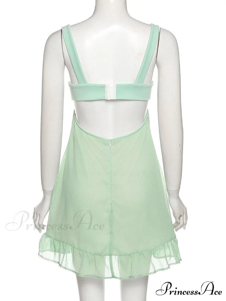Green Frill Stylish Mini Dress