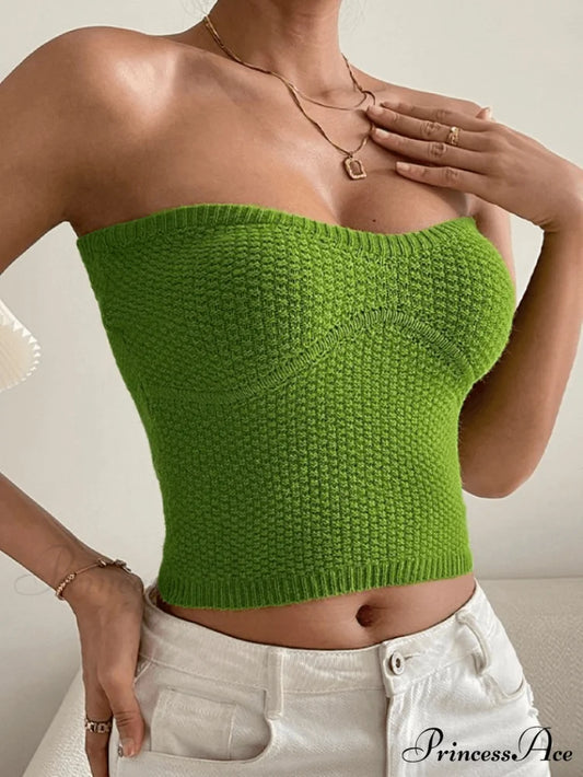 Green Knit Graceful Halter Mini Dress Green / ONE SIZE