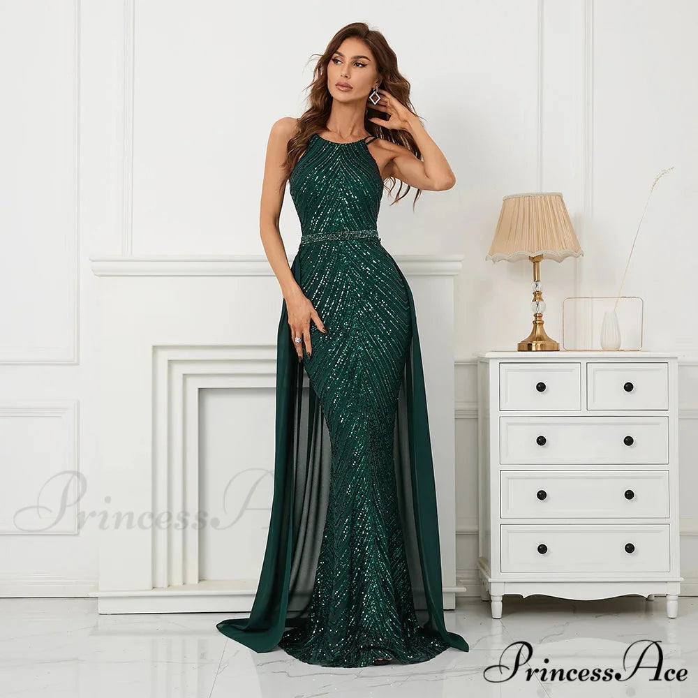 Green Off Shoulder Tassel Sequin Evening Dress Sexy Cross Back Christmas Party Dress Green / 2