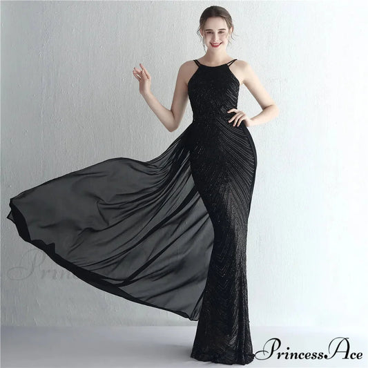 Green Off Shoulder Tassel Sequin Evening Dress Sexy Cross Back Christmas Party Dress Black / 2