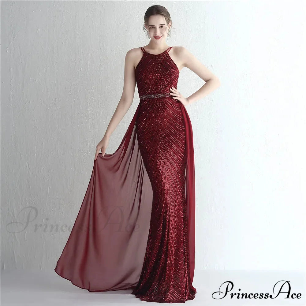 Green Off Shoulder Tassel Sequin Evening Dress Sexy Cross Back Christmas Party Dress Claret / 2