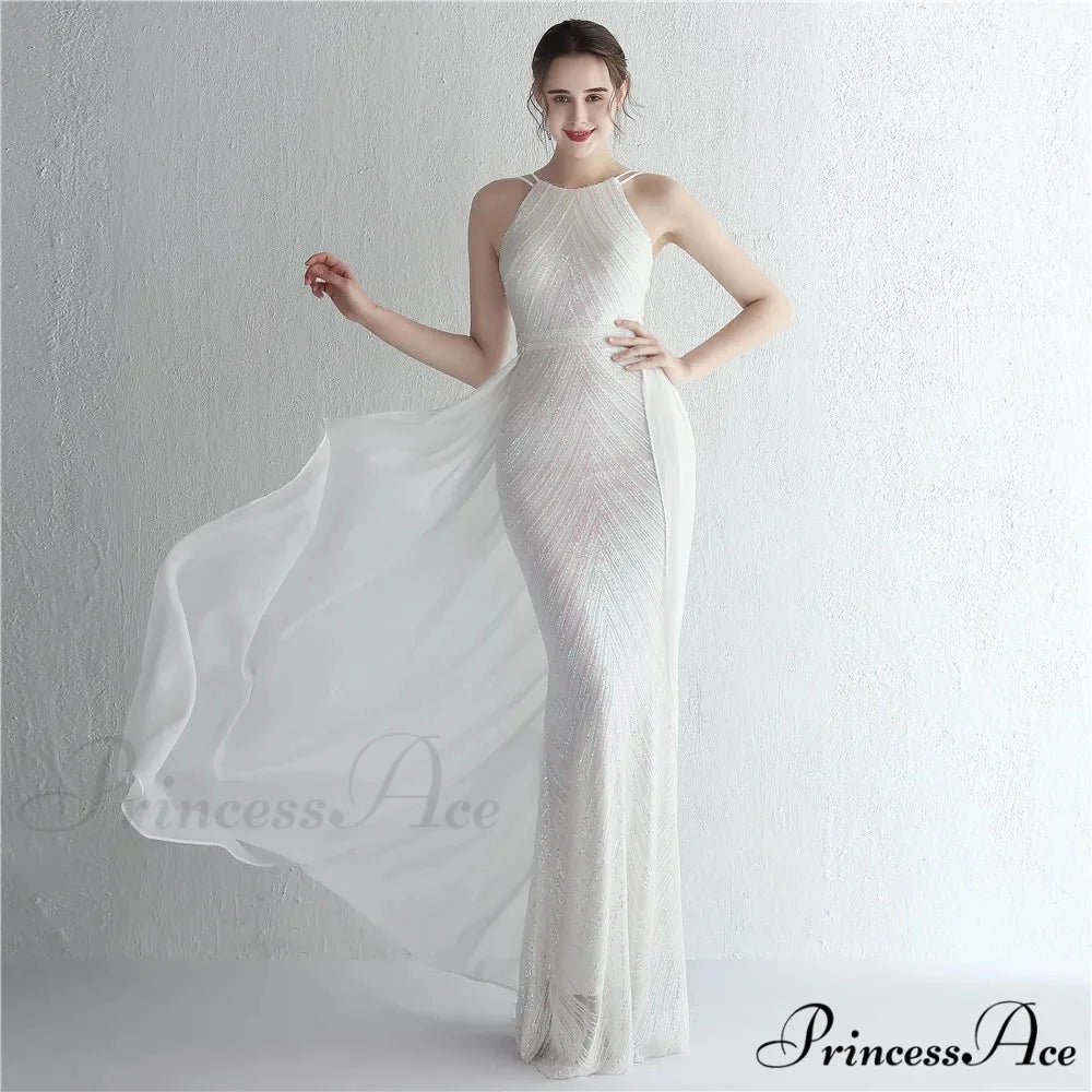 Green Off Shoulder Tassel Sequin Evening Dress Sexy Cross Back Christmas Party Dress WHITE / 2