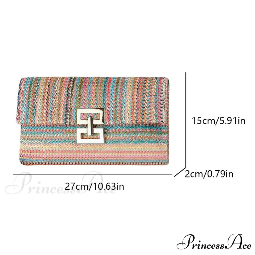 Green Woven Free-spirited Style Evening Clutch Multicolor wristlet-250126