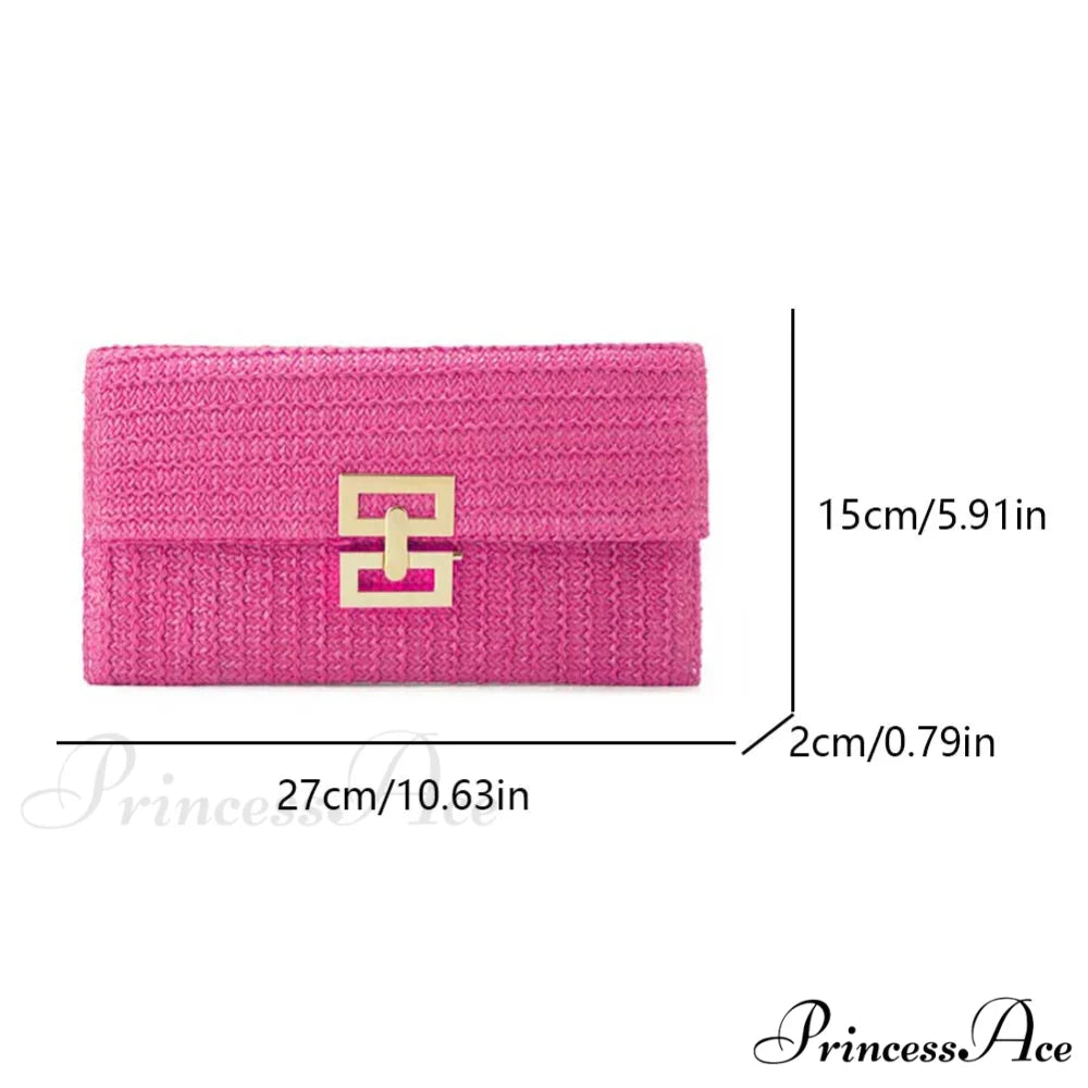 Green Woven Free-spirited Style Evening Clutch Rose Red wristlet-250126