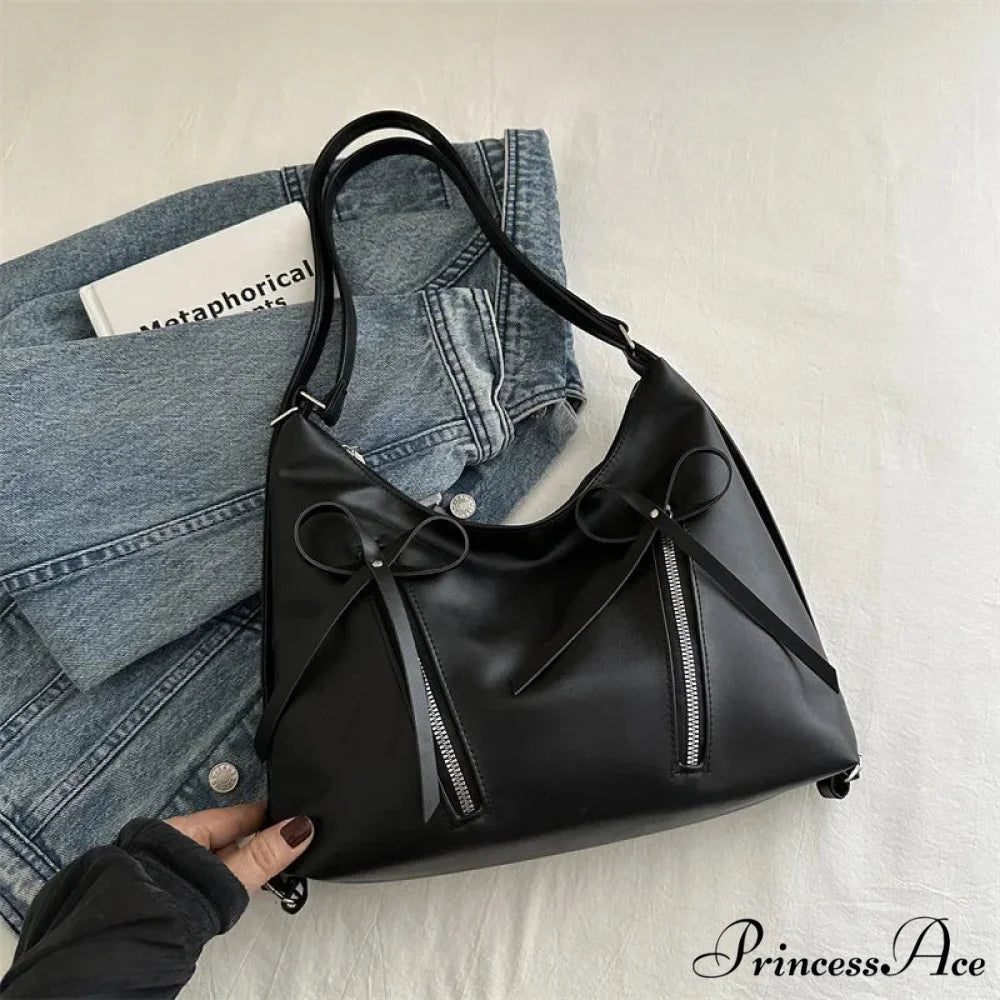 Grey Arch Synthetic Leather Shoulder Bag Black shoulder-250126