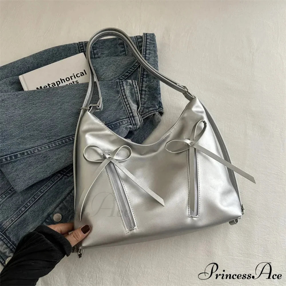 Grey Arch Synthetic Leather Shoulder Bag Silver shoulder-250126