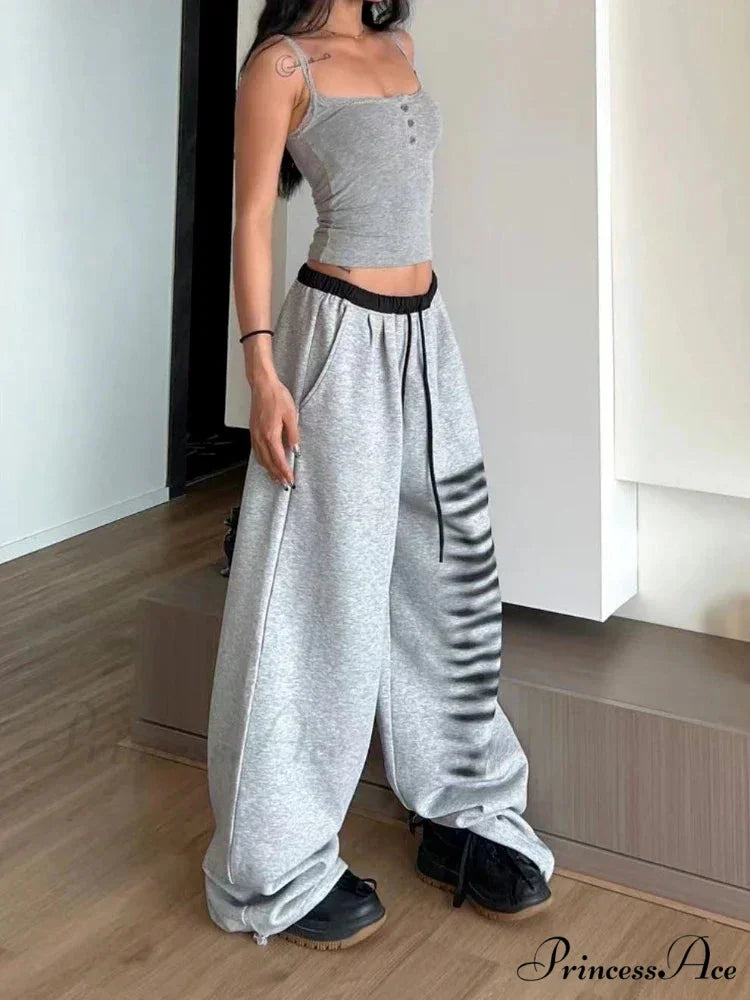 Grey Baggy Stylish Slit Patchwork Sweatpants