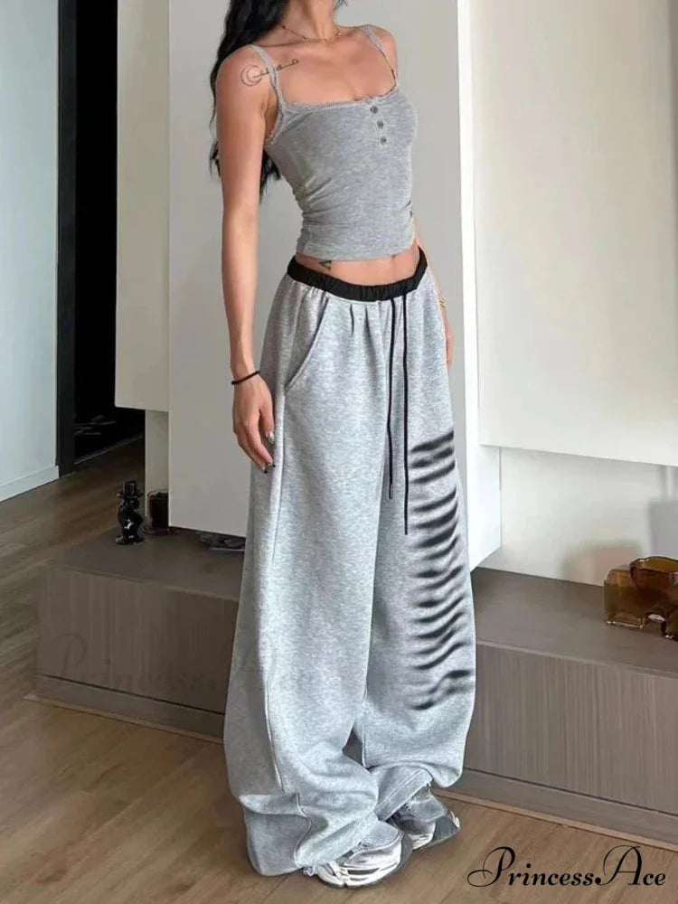 Grey Baggy Stylish Slit Patchwork Sweatpants