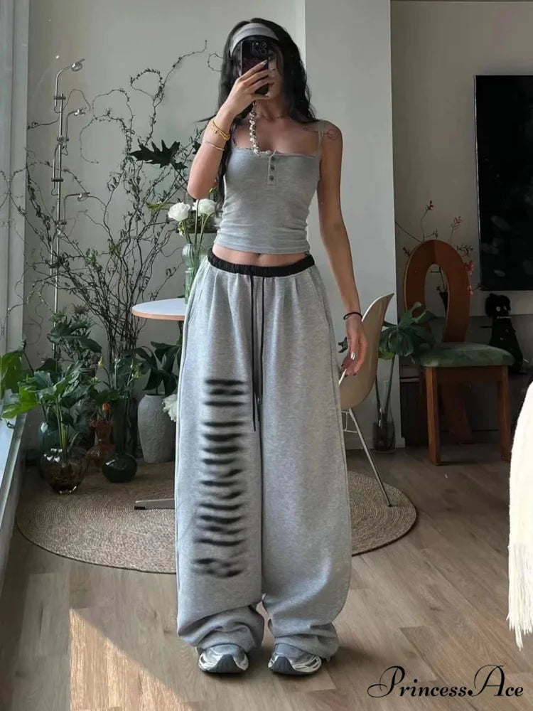 Grey Baggy Stylish Slit Patchwork Sweatpants