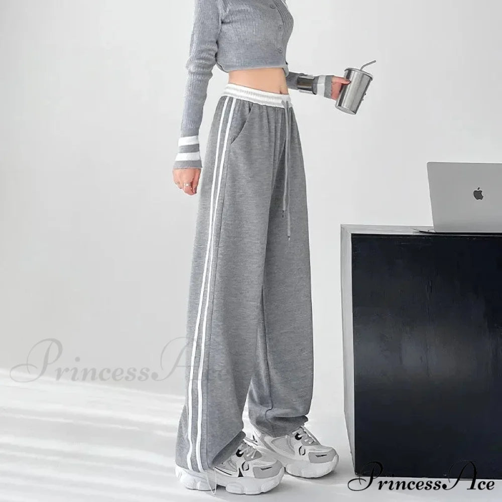 Grey Banded Informal Sweatpants Trousers Gray / S pants-241228