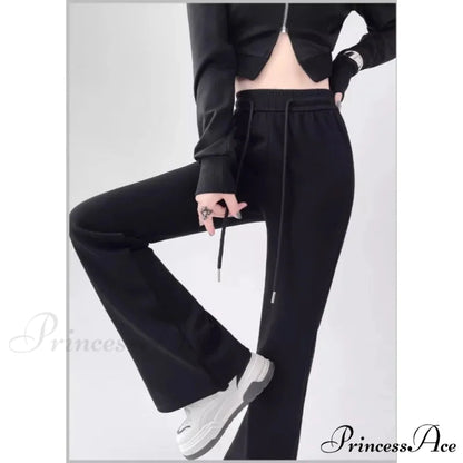 Grey Elevated Waist Flared Sweatpants Trousers pants-241228
