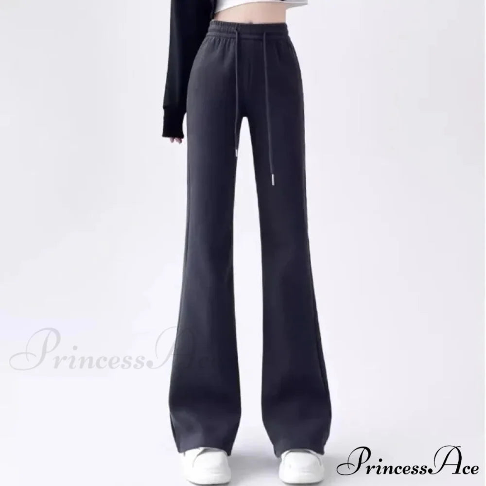 Grey Elevated Waist Flared Sweatpants Trousers pants-241228