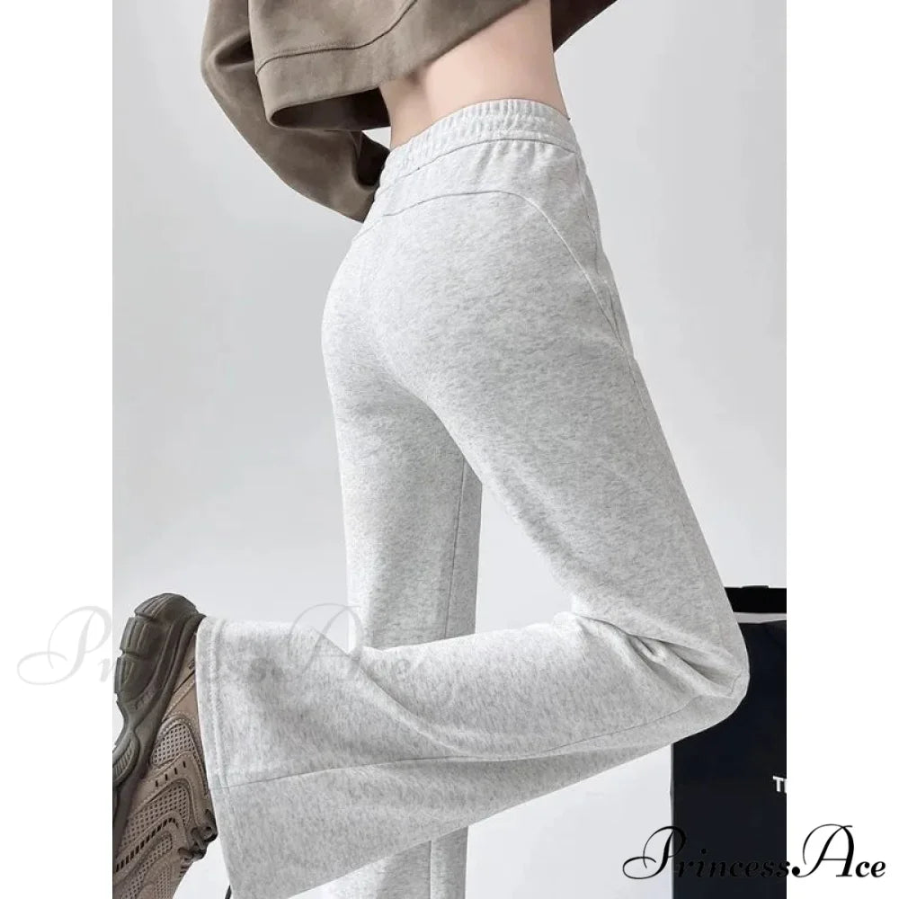 Grey Elevated Waist Flared Sweatpants Trousers white / S pants-241228