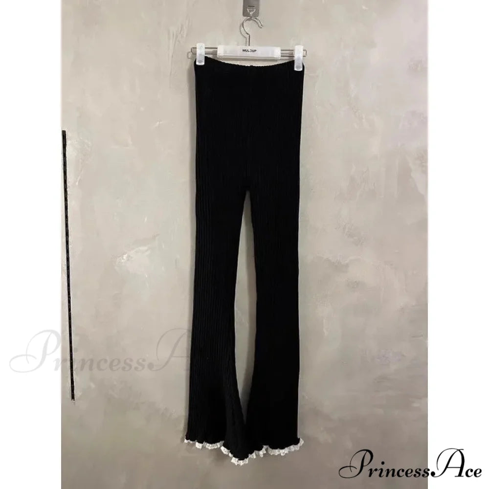 Grey Lace Flounce Women Informal Knit Trousers pants-241228