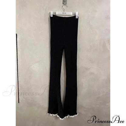 Grey Lace Flounce Women Informal Knit Trousers pants-241228