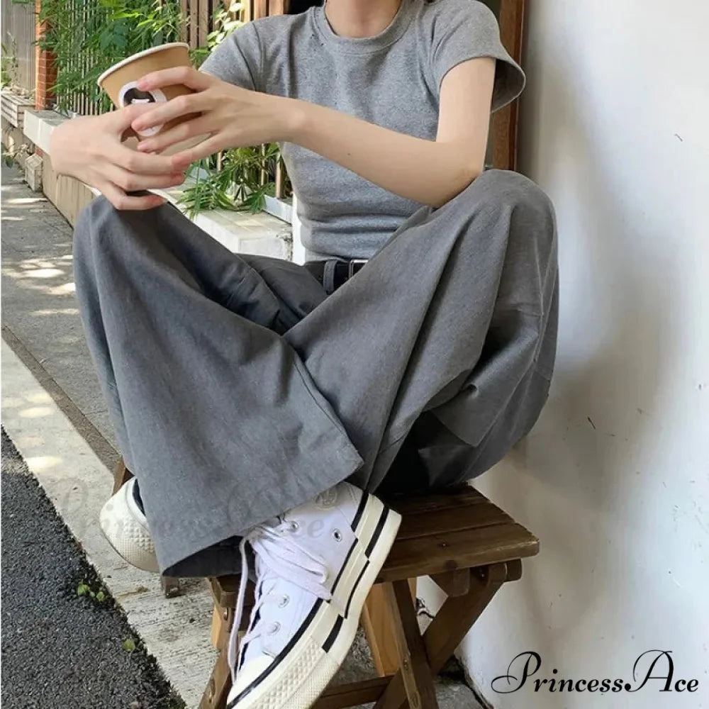Grey Retro Women Suit Trousers pants-241228