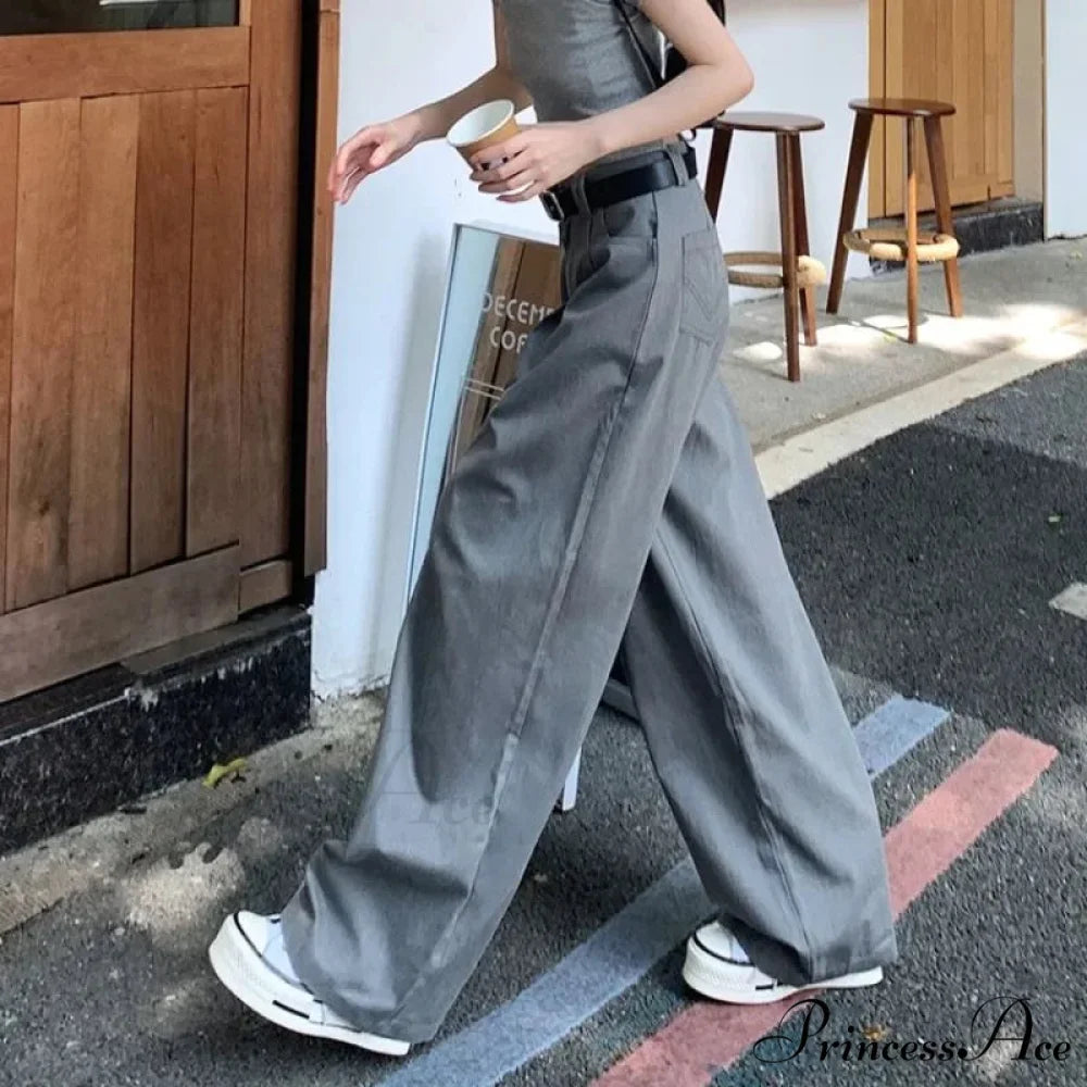 Grey Retro Women Suit Trousers pants-241228