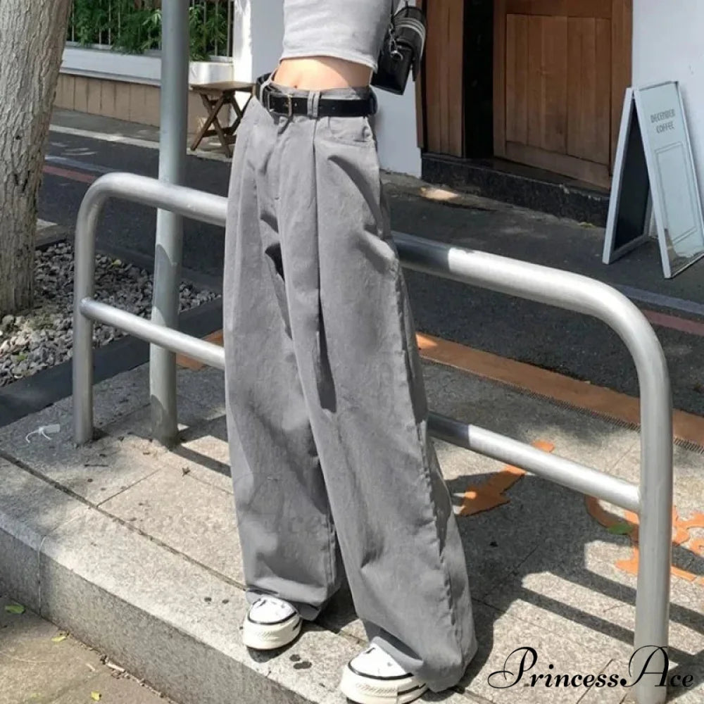 Grey Retro Women Suit Trousers pants-241228