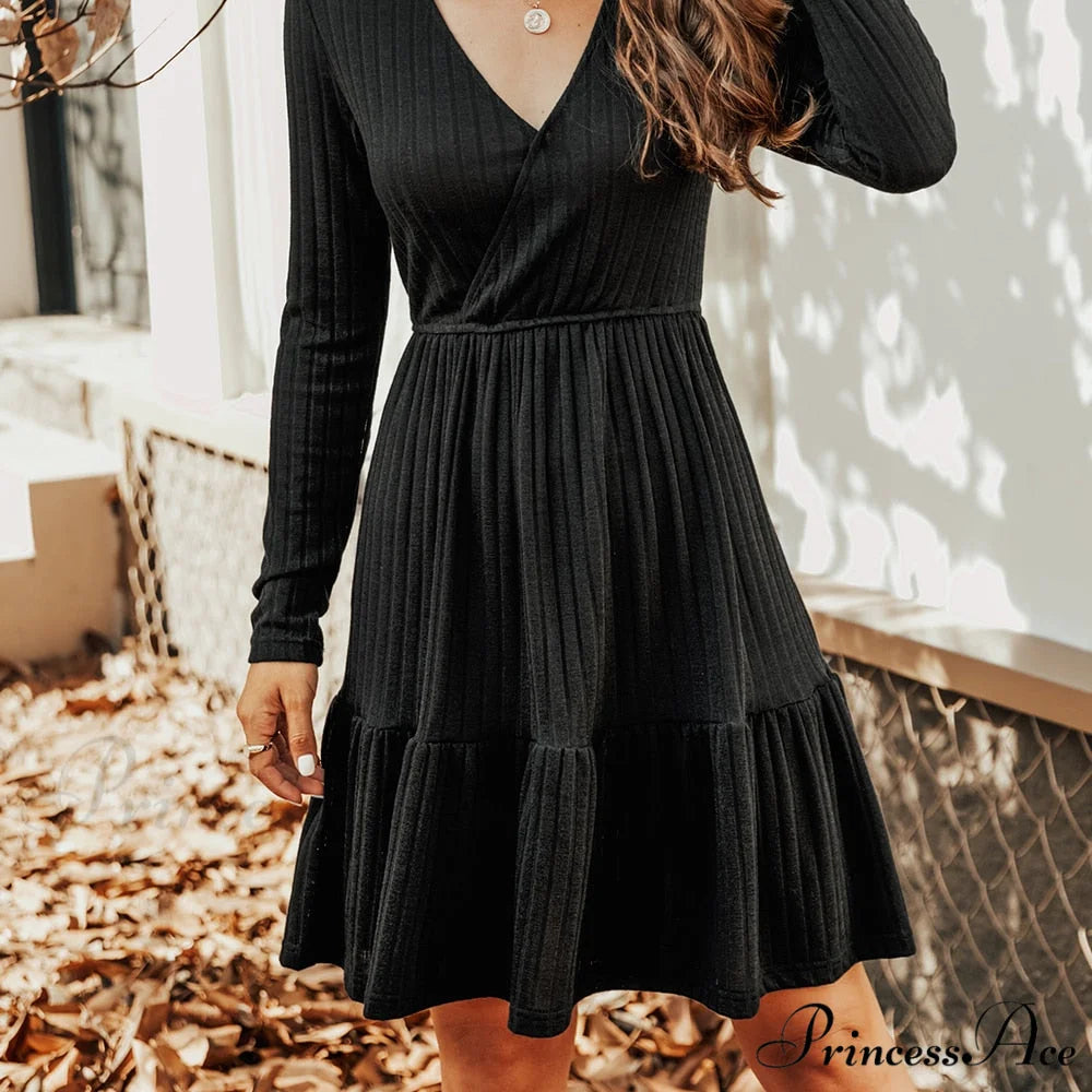 Grey Sexy V-neck Long Sleeve Party Dress CAA05A2J008JJ / XS