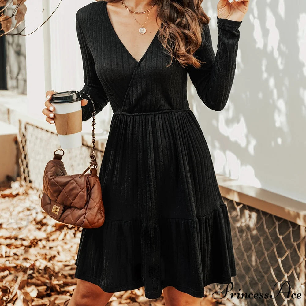 Grey Sexy V-neck Long Sleeve Party Dress CAA05A2J008JJ / XS