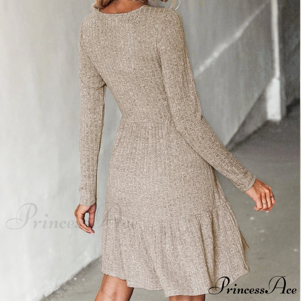 Grey Sexy V-neck Long Sleeve Party Dress CAA05A2J008JJ / XS